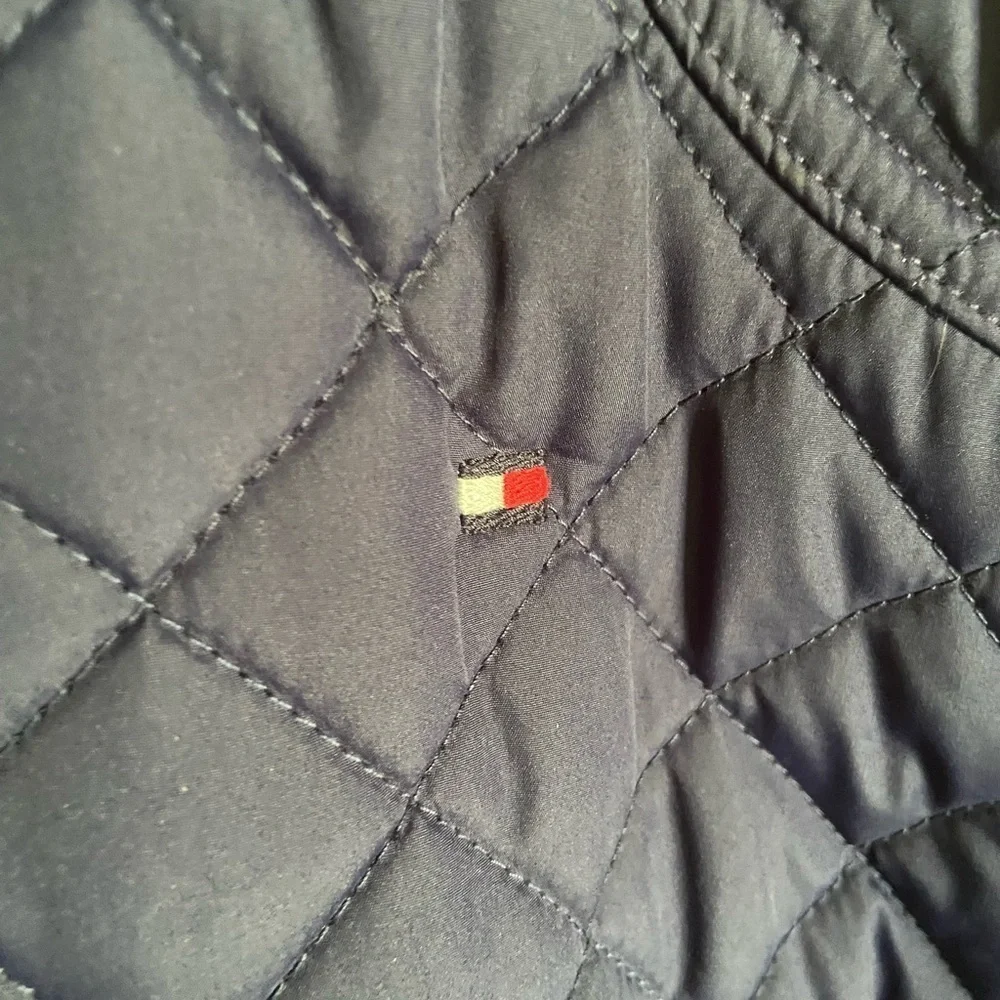 Tommy Hilfiger GIRLS Quilted Navy Blue Jacket w/ Hood & Belt L 12/14